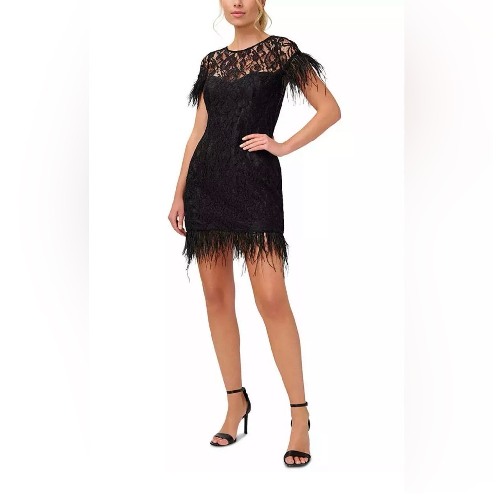 NWT. Aidan Mattox Feather Trim Mini Cocktail Dress Size 8